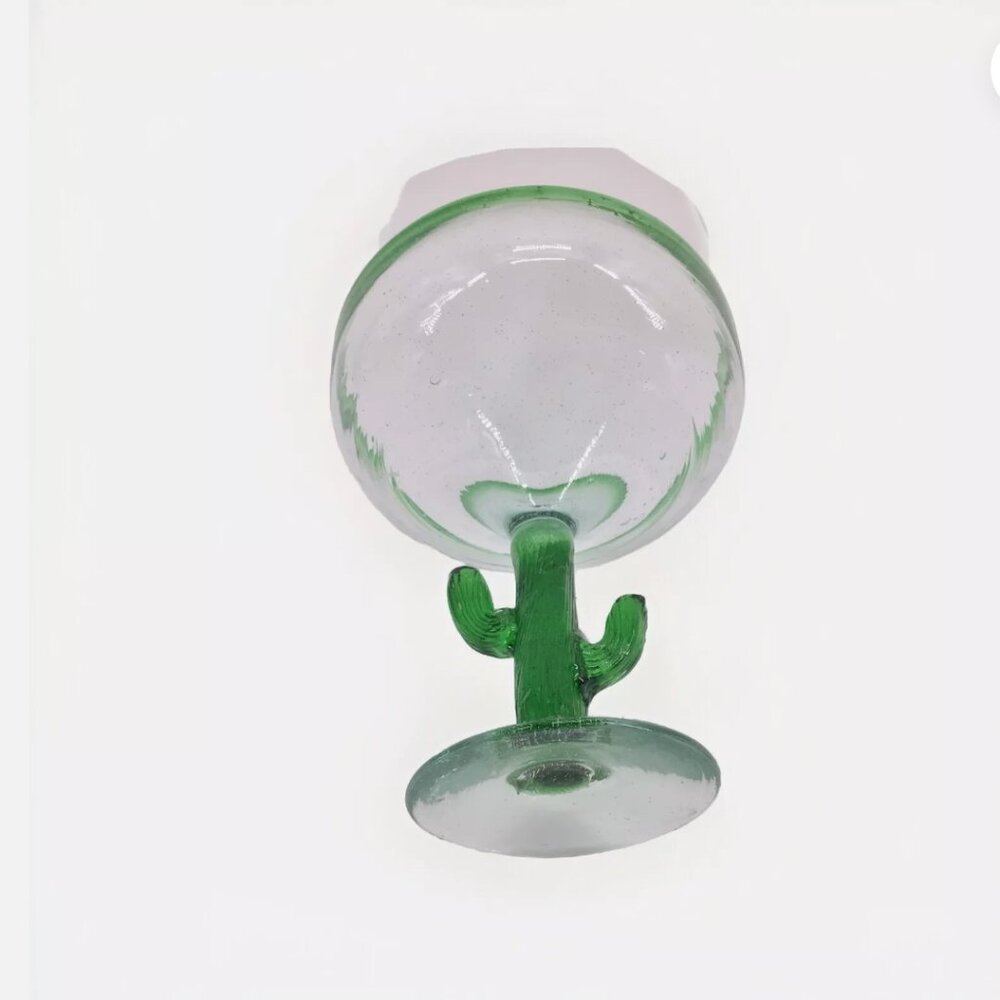 Handblown Mexican Margarita Green Rim Bubble Glass Cactus Stem - Picture 7 of 8